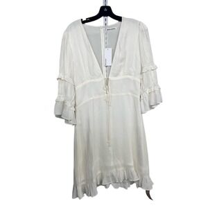 Reformation Ivory Lace Up Ruffle Sleeve Mini Dress Size 10 NWT